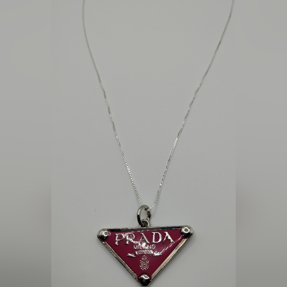 Prada Milano Fuscia Pendant Authentic On A 925 Sterling Silver Necklace - Picture 3 of 9